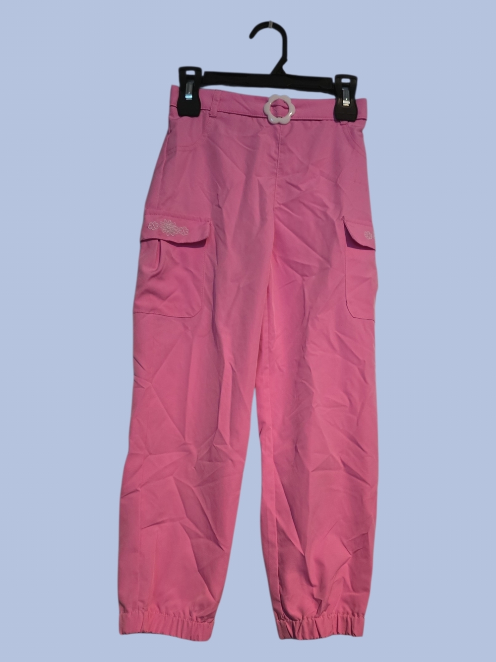 Girl's Pink Cargo Jogger Pants with Belt Detail